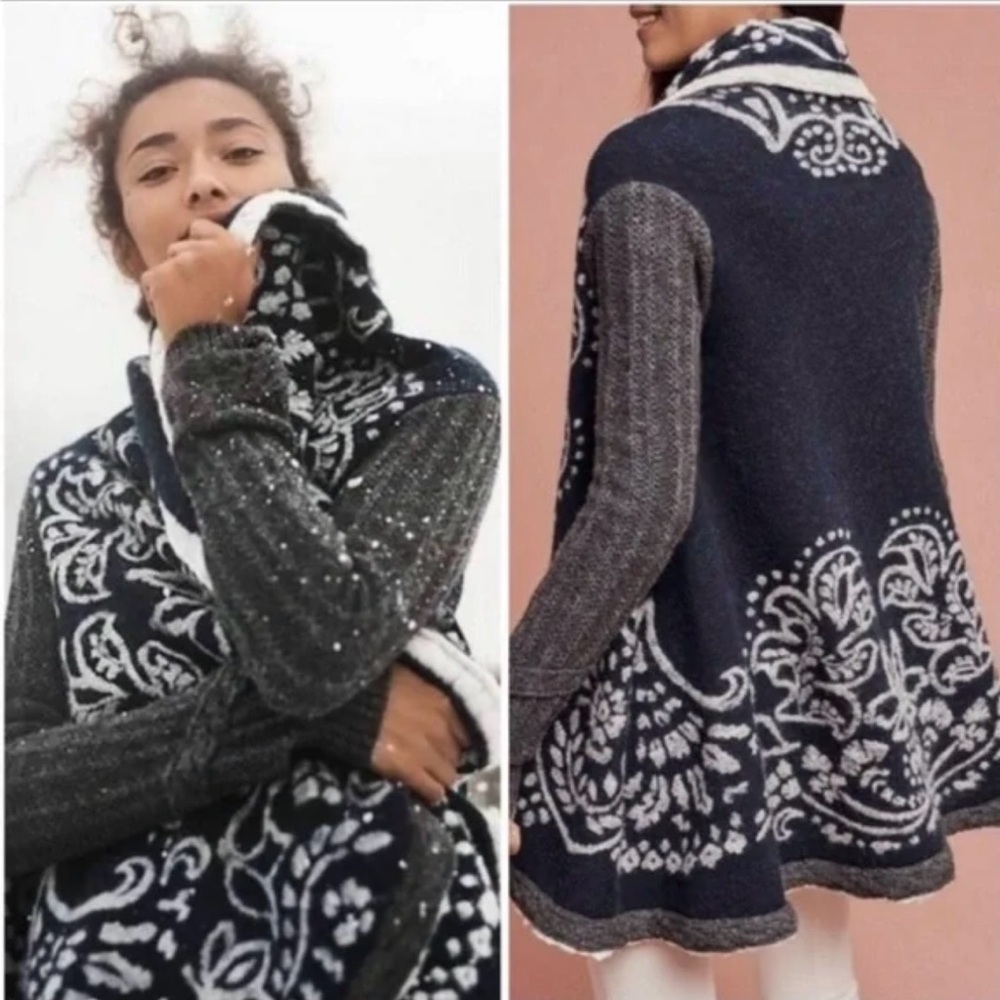 Sleeping on Snow boho blue/white/gray open cardigan